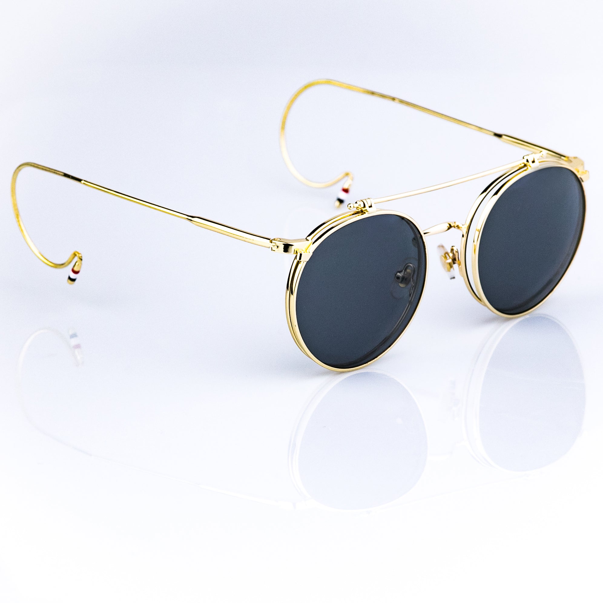 Hipster Sunglasses - Corolla - Gold Unisex Frame - Clear-Black Lens Sunnies