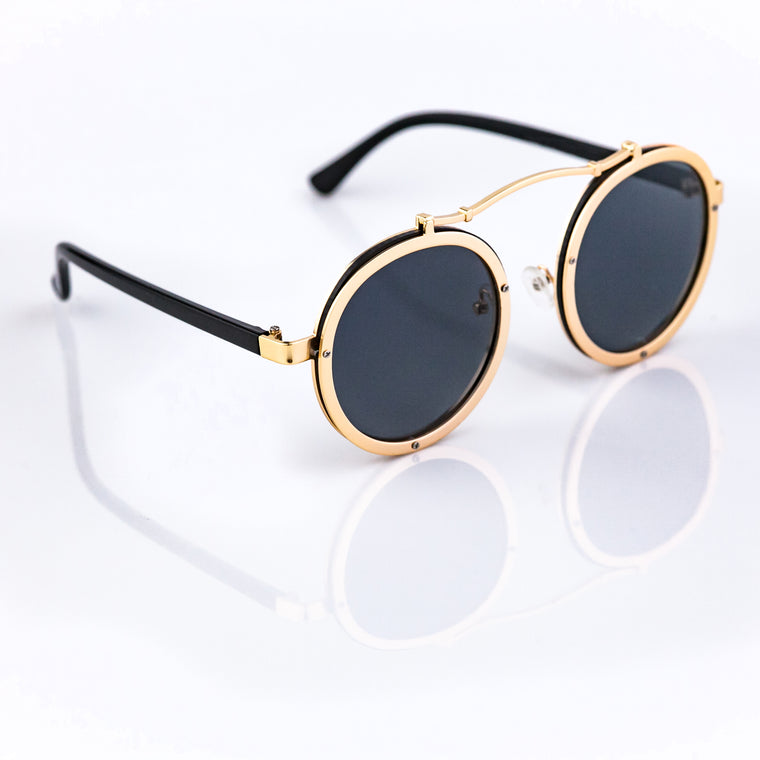 Funky Side Cap Golden Black Wayfarer Sunglasses-SunglassesMart